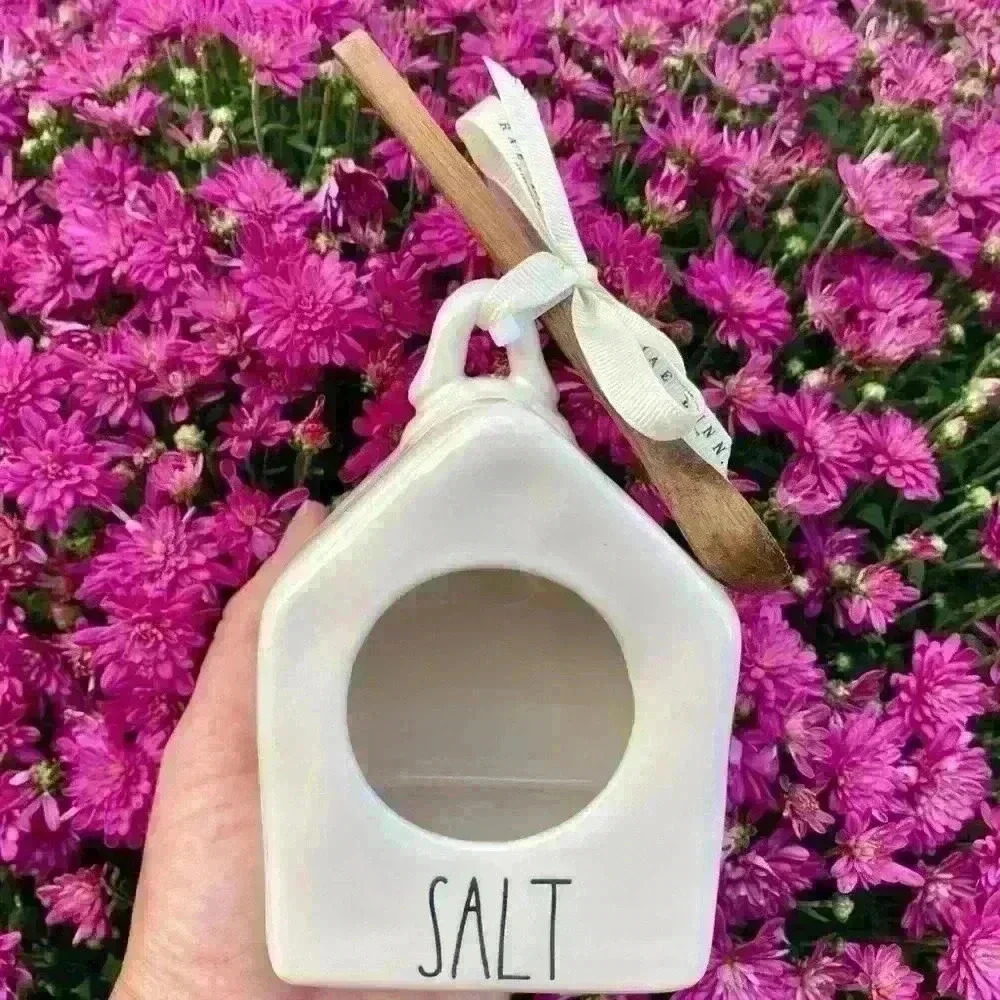 NEW - Rae Dunn - Cute Birdhouse Salt Pig with cute wooden spoon